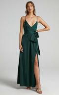 Limelight Satin High Low Maxi Dress Olive