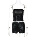 Lace-Up PU Leather Short Set
