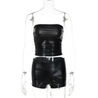 Lace-Up PU Leather Short Set