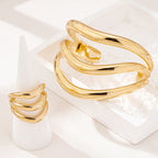 Two Piece Multi Layer Wave Metal Bracelet