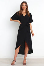 Bold Move Wrap Midi Dress Black