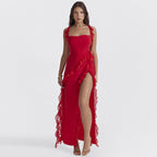 Slim Fit High Slit Ribbon Cami Dress for