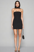 Elia Black Sheath Plunge Neck Flutter Mini Dress