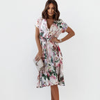 Fernanda Aesthetic Women's Floral Wrap Midi Dress Heidi Fashion Elevated Occasion Wear