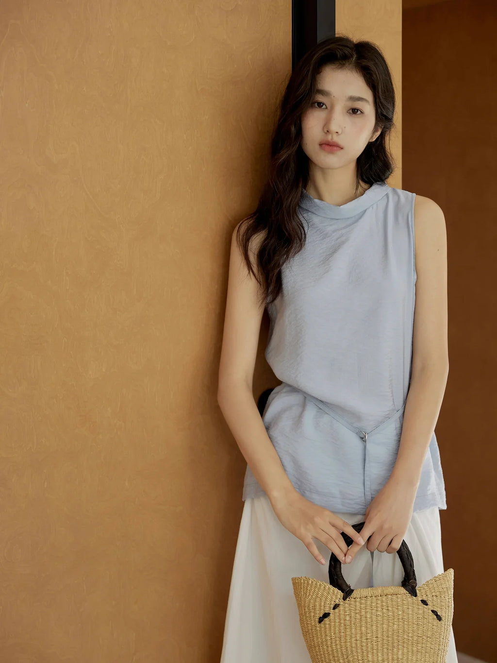 Sleeveless Light Pink Belted Top