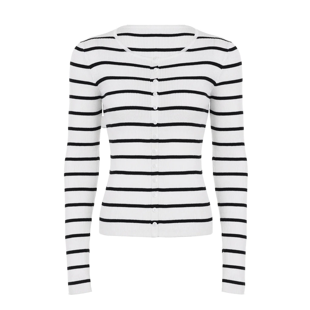 Joyanna Striped Cropped Knit Cardigan