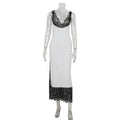 Sleeveless Deep V Plunge Lace StitchingElegant Lady Dress Slim Sheath Dress Long