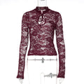 Floral Lace Sheer Mock Neck Top