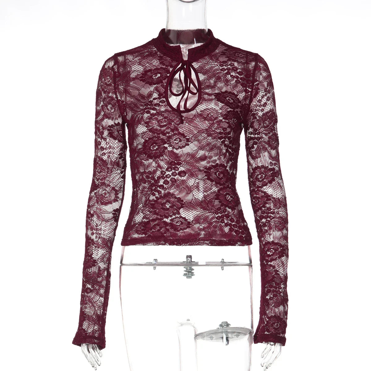 Floral Lace Sheer Mock Neck Top