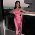 High Waist Midi Dress Strap Type Sleeveless V - neck One - Step Dress Pleated