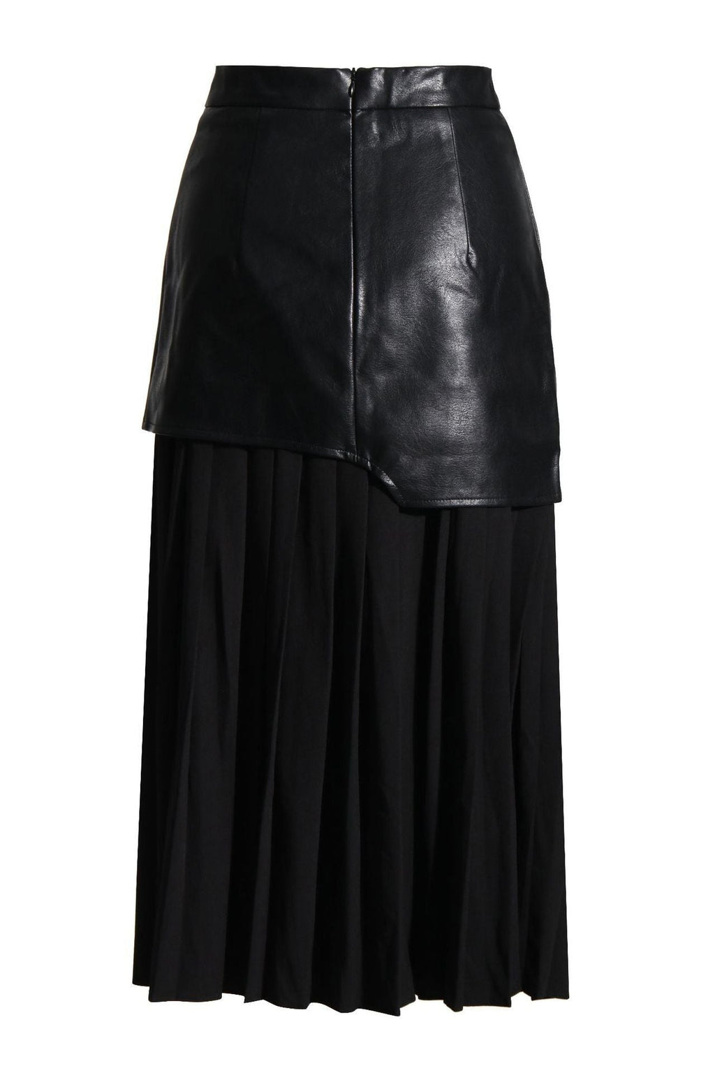 Pu leather stitching pleated skirt