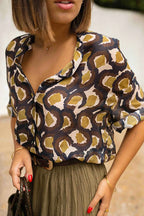 Unique Printed Lapel Button-down Loose Casual Shirt