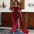 Plump Girls Plus Size Long Wedding off - eck Slimming Party Cocktail Light Luxury Evening Dress