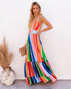 Fiesta To Siesta Crochet Striped Maxi Dress Yellow Orange Multi