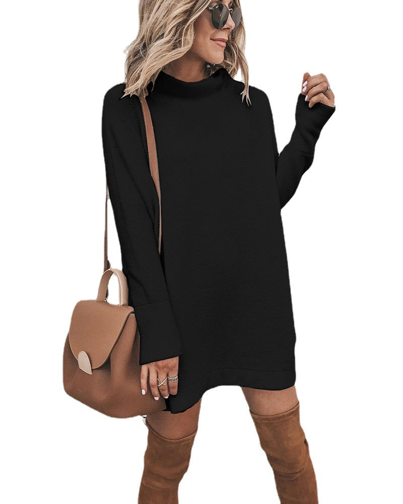 Marcelle Mock Neck Knit Dress Black