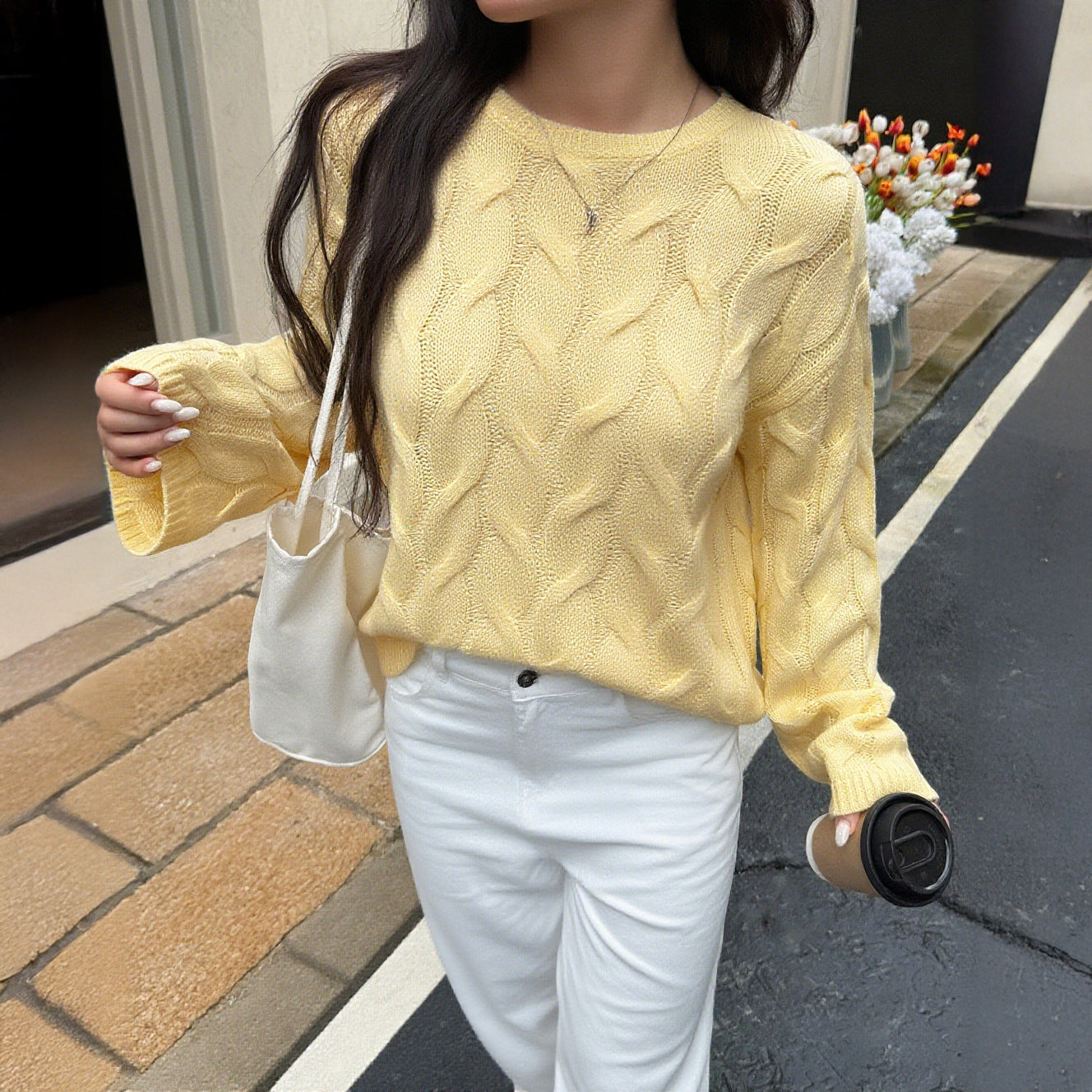 Sariya Solid Knit Crewneck Sweater