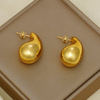 Polished Teardrop Gold Plated Gourd Stud Earrings