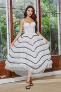 Irregular Asymmetric Tiered Dress Stitching Mesh Contrast Color Large Swing Mop Dress Drill Chain Beaded Boning Corset Tube Top Long Dress Organza