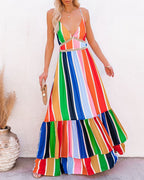 Fiesta To Siesta Crochet Striped Maxi Dress Yellow Orange Multi