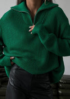 Vibrant Ribbed Half-Zip Pullover