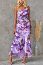 Spring/summer new diagonal shoulder print with elastic lining dress INS casual dress female