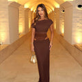 Brown Off-Shoulder Bodycon Dress