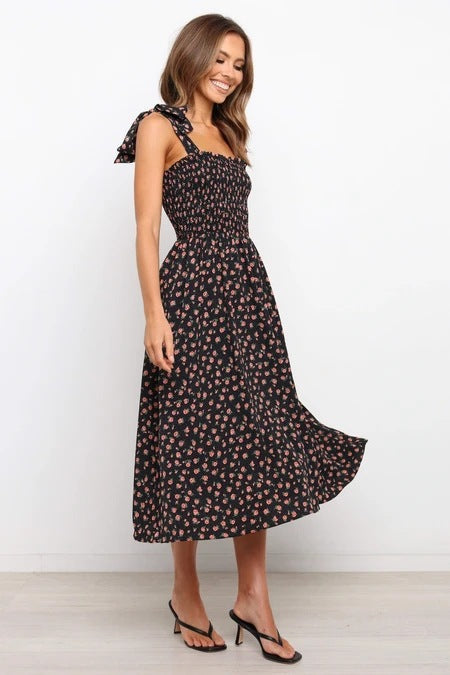 Violette Floral Satin Cutout Maxi Dress Black