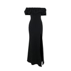 off the Shoulder Pleated Slit Formal Dress Long dress Socialite Slim Fit Slit