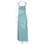 Backless Evening Dress Solid Color Swing Collar Dress