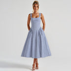 Adalae Plaid Backless Midi Dress