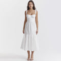 Cami Dress Cotton Linen Jacquard Mid Length Dress White Dress for Sweet Spicy
