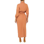 Essence Satin Tie Front Midi Shirt Dress Orange