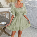 Ivy Chic Ruffled Mini Dress with Bell Sleeves Designer Edit