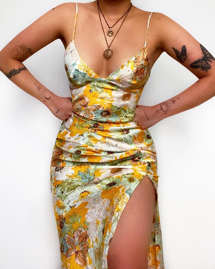 Floral Digital Printed Slim Strap Dress