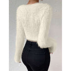 V-neck Slim Plush Short Sweater