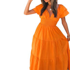 Tangie Cotton Tiered Midi Dress Orange
