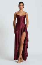 Backless LaceUp Satin Silk Dress