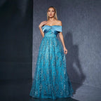 Off Shoulder Bow Dress Embroidery Large Slimming Elegant Evening Dress
