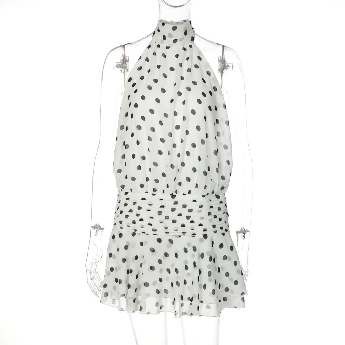 Polka Dot Halter Backless Mini Dress
