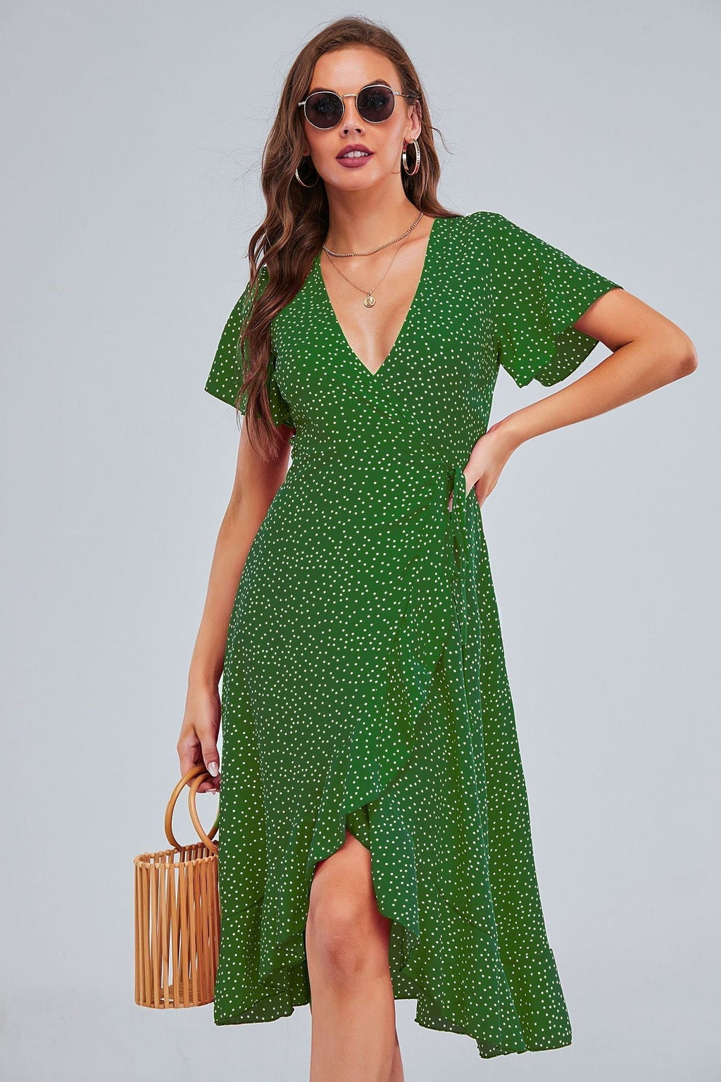 Rejoice Metallic Detailed Wrap Maxi Dress Green FINAL