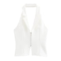 Canvas Halter Neck Backless Lapel Vest