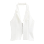 Canvas Halter Neck Backless Lapel Vest