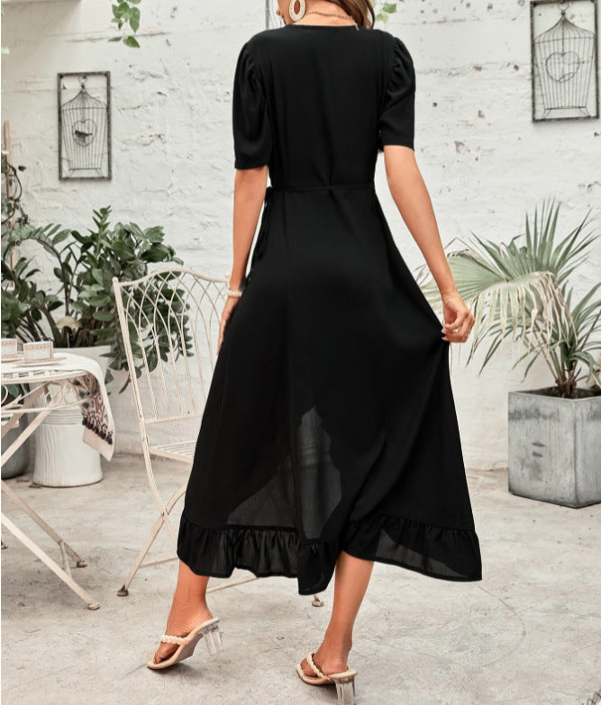 Santos Ruffle Wrap Midi Dress Black