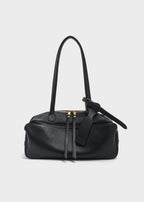 Structured Black PU Leather Shoulder Bag – Compact Rectangular Tote