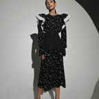 French Design Long Sleeve Dress Detachable Waist Seal Casual Floral Dress