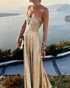 Women's new sexy wrapped chest bronzing solid color party dress INS casual swing dress