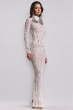 Davina White Lace Floral Maxi Dress