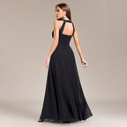 Halter Backless Pleated Waist Party Back Zipper Black a Large Swing Fully Lined Evening Dress
