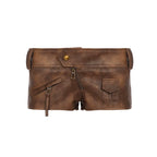 Ainslie Brown Faux Leather Biker Shorts