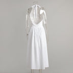 Cotton Waist V-Veck Tie-Down Dress